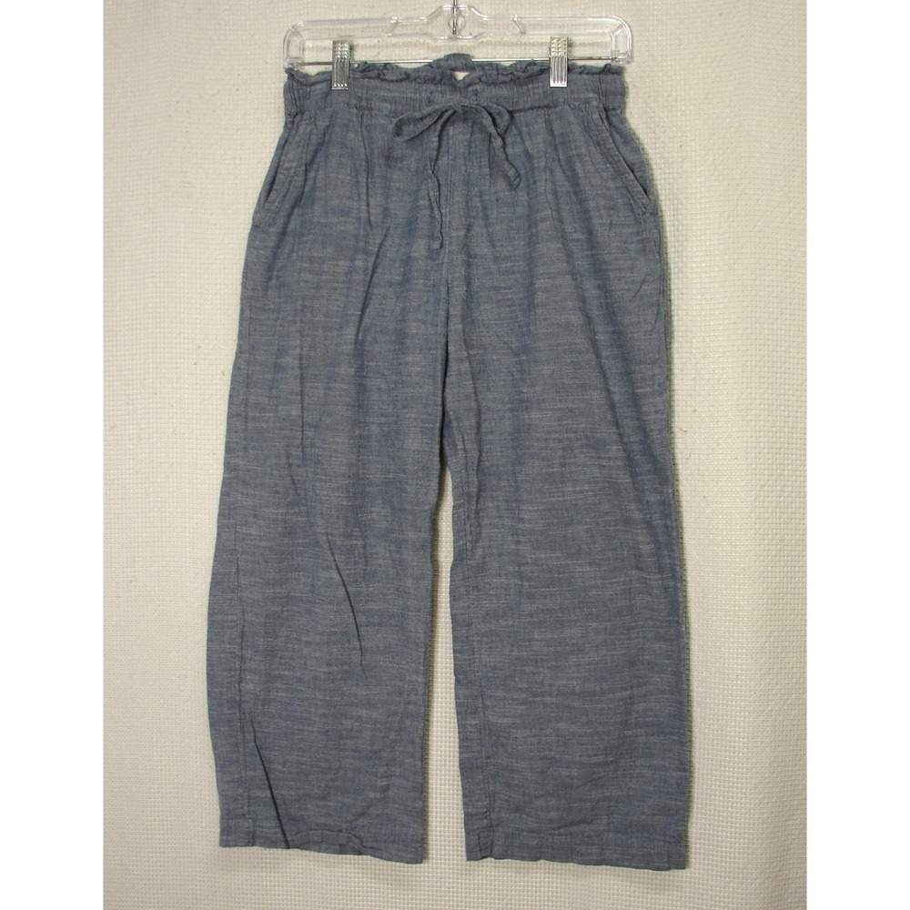 Pact Organic Cotton Guaze Cropped Wide Leg Pull-On Pants Chambray Blue Size M
